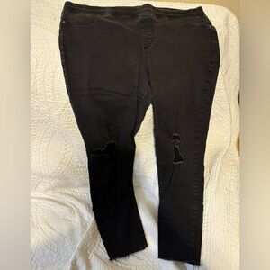 Black pull on jeans ripped knee